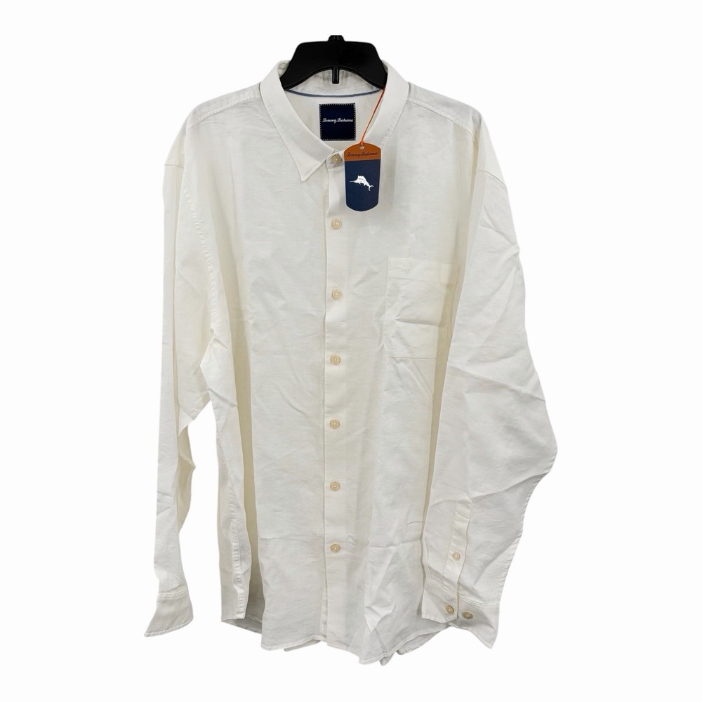 Tommy Bahama Mens Long Sleeve Linen Blend Button Down Shirt 2XL Eggshell White